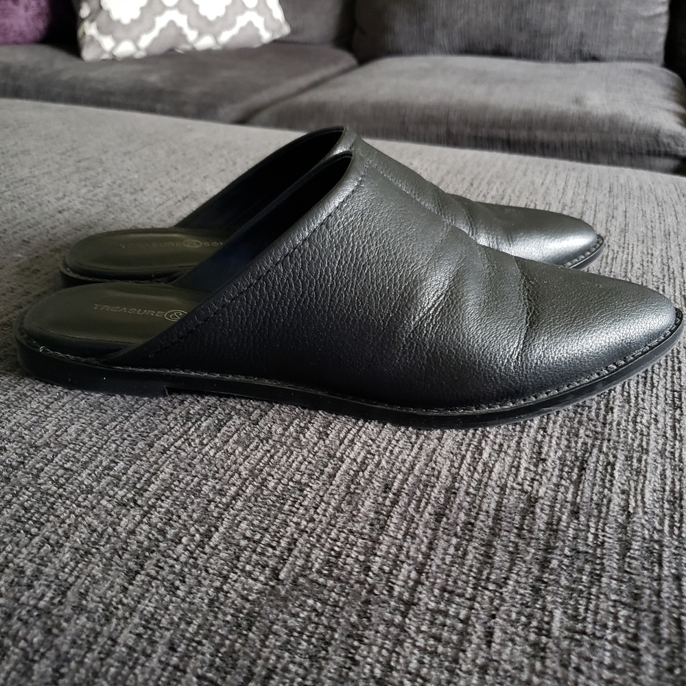 Black Leather Mules